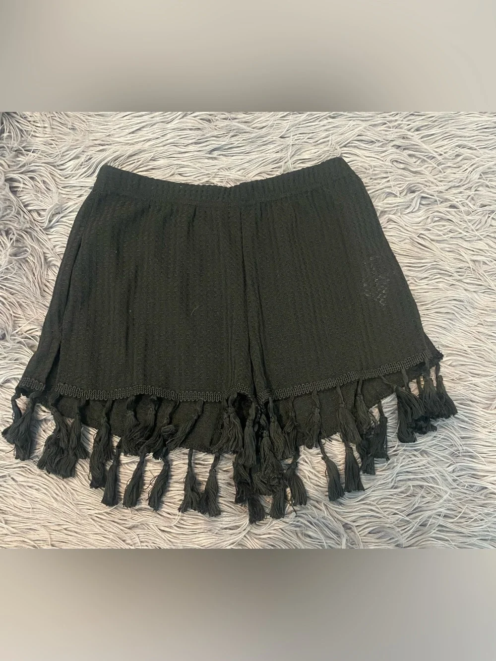 Black Tassel Hem Women's Shorts (S)
